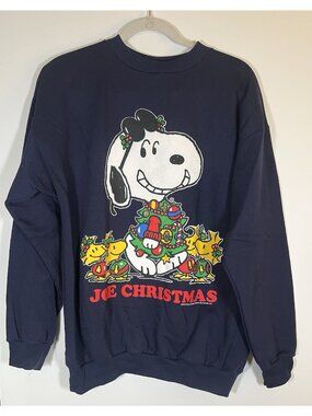 Vintage 90s NEW Deadstock Peanuts "Joe Christmas" Snoopy blue sweatshirt L